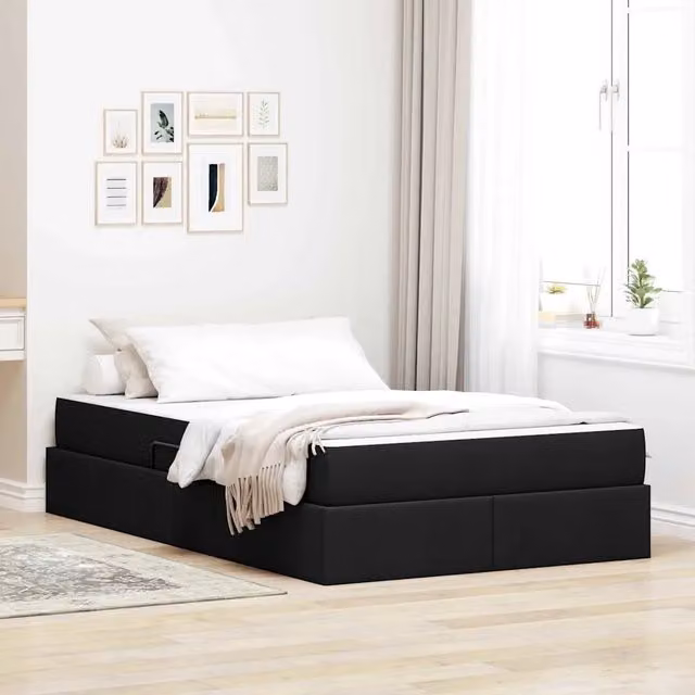 Letto con contenitore moderno vidaXL in tessuto nero L 120 x P 200 cm con base a sollevamento e struttura imbottita