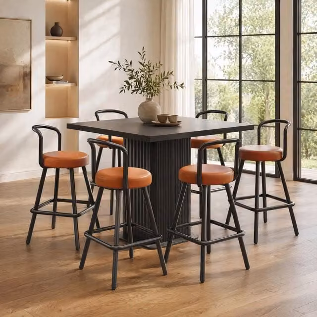 Sgabello da bar MIVRAY con schienale in similpelle marrone e gambe in metallo, H 90,5 x L 37 x P 37 cm
