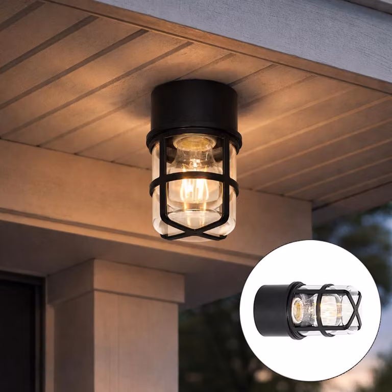 Lampada da soffitto e da parete nera con paralume trasparente IP54 Kiki