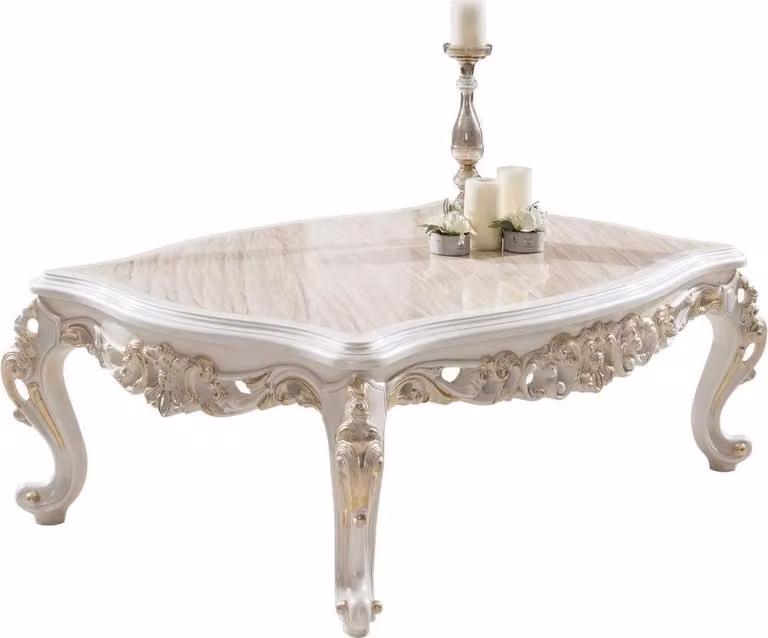 Casa Padrino tavolino barocco marrone / bianco / oro 125 x 87 x h. 48 cm - Tavolino rettangolare in legno massiccio in stile barocco - Nobile mobile da salotto barocco