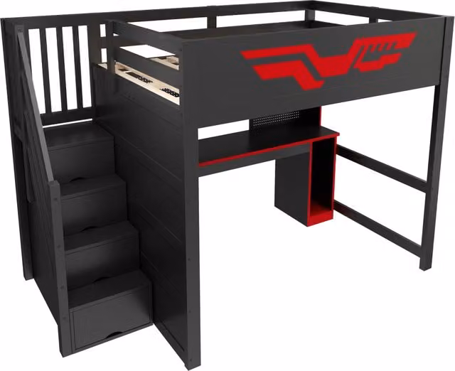 Letto a Soppalco Stilvora con Scrivania, Illuminazione LED, Porta USB e Mensola, L/P: 140 x 200 cm, H: 253 cm – 1