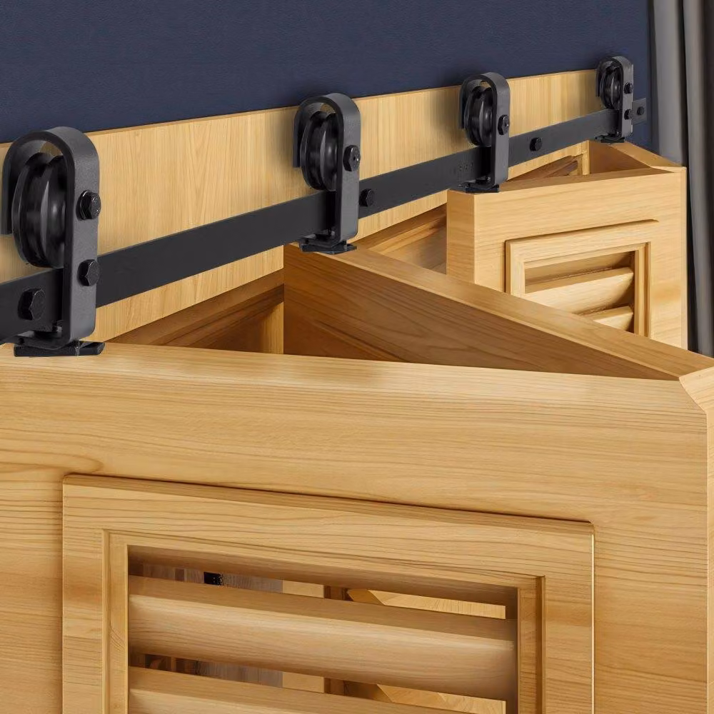 Sistema di porte scorrevoli da 193 cm - Ferramenta per porte scorrevoli a libro in nero - Robusto set di porte scorrevoli