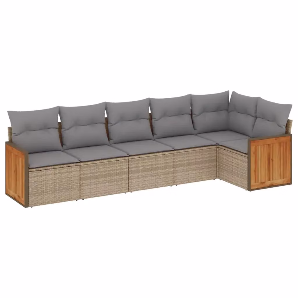 Set Divano da Giardino a L vidaXL 6 pz con Cuscini Beige e Grigio in Polyrattan e Legno di Acacia – 2