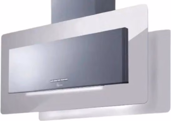Cappa da isola Baraldi Trisia in acciaio inox e vetro bianco con aspirazione da 800 m3/h, L: 90 cm, P: 43 cm