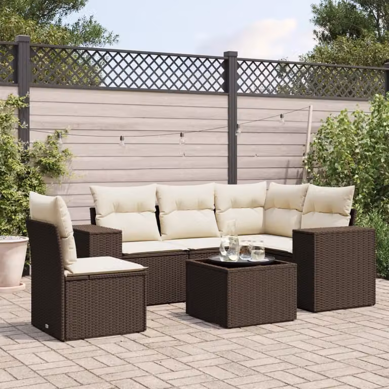 Maison Exclusive - Set Divano da Giardino 6 pz con Cuscini Marrone in Polyrattan