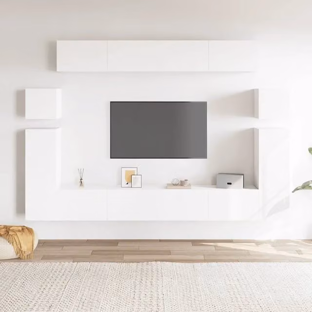 Set Mobili Porta TV Moderno vidaXL in Legno Multistrato Bianco per Soggiorno 8 Pezzi
