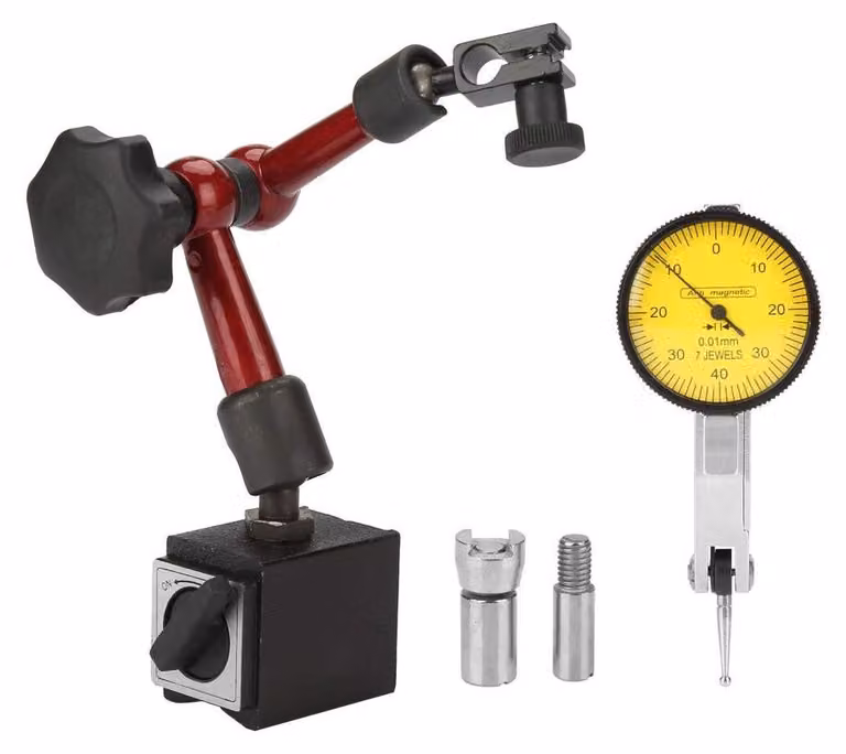 Standard di calibrazione - Supporto magnetico - Indicatore a quadrante - Misurazione di superfici - Risoluzione 0,01 mm - Peso 530 g - Righello di misurazione
