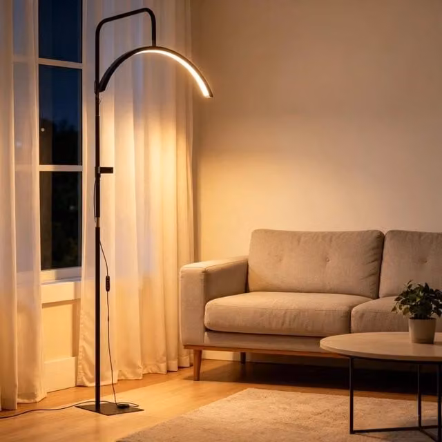 Lampada da terra a LED a forma di mezzaluna, ruotabile a 350¡ã, 36W, dimmerabile, con 7 temperature di colore, ideale per il soggiorno.