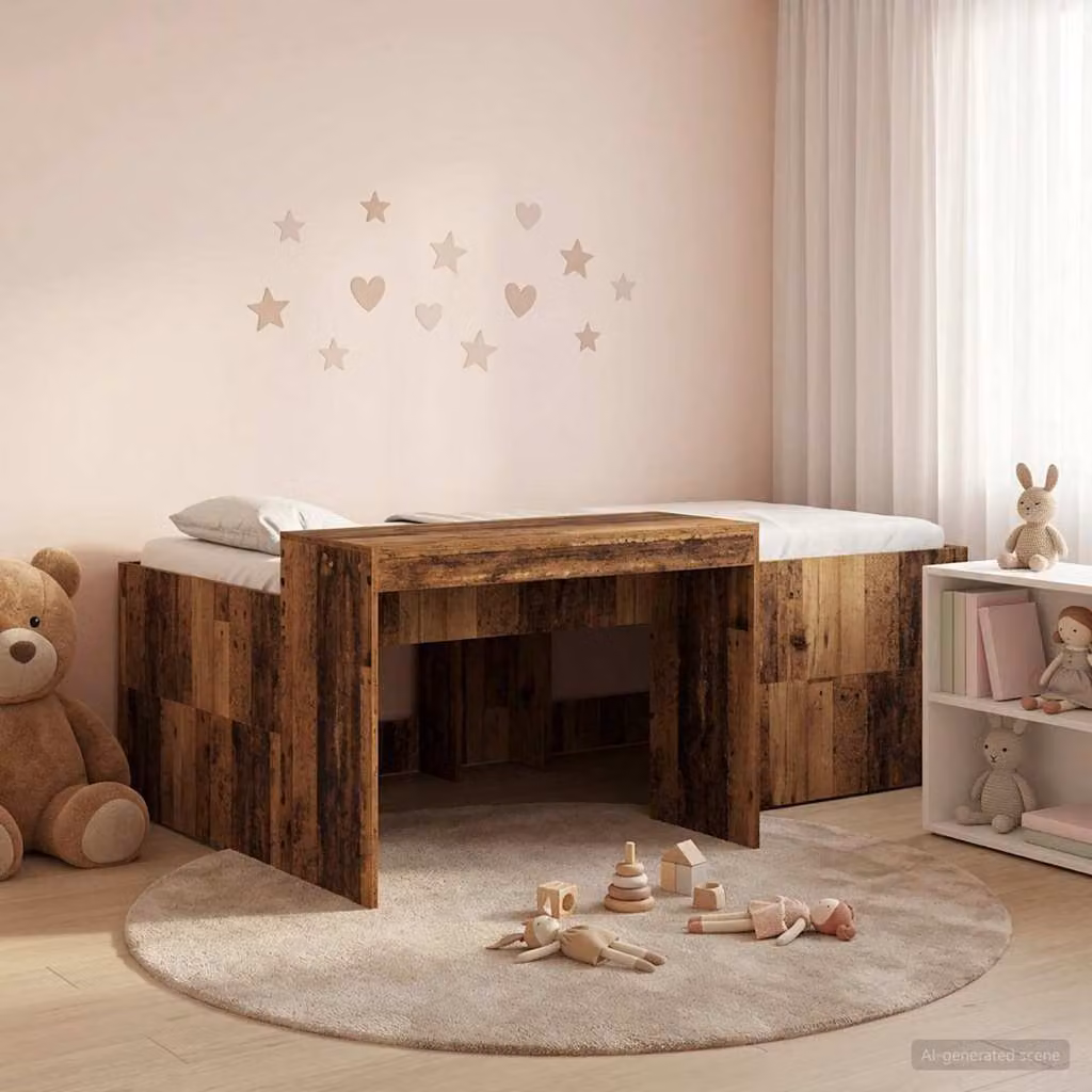 Letto alto per bambini con scrivania vidaXL in legno color rovere e marrone L: 200 cm, P: 80 cm, H: 123,5 cm