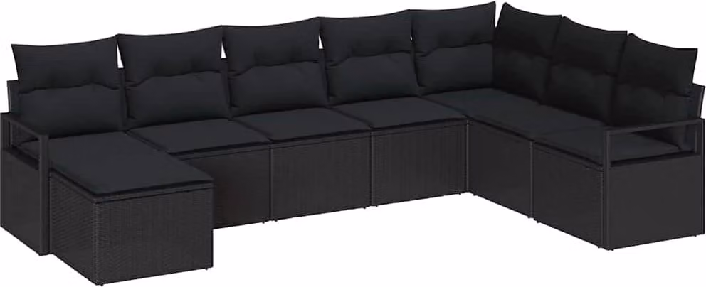 Set di divani con cuscino 8 pcs Nero polyrattan