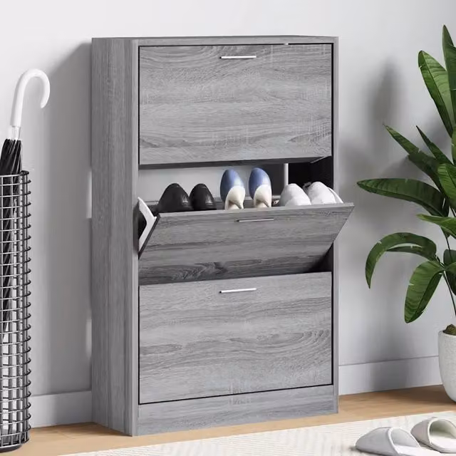 Scarpiera moderna vidaXL in legno grigio con scomparti basculanti L: 63 cm, P: 24 cm, H: 103 cm