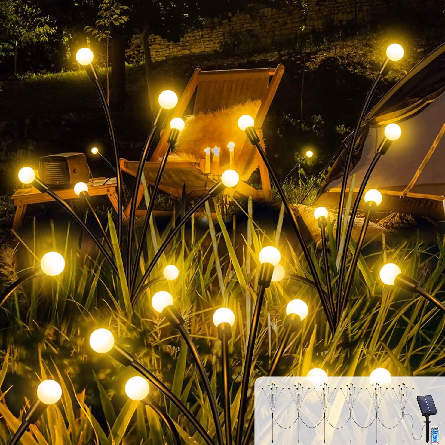 6 lampioni ornamentali solari, 48 LED, 8 modalità, grado di protezione IP65, luce bianco caldo