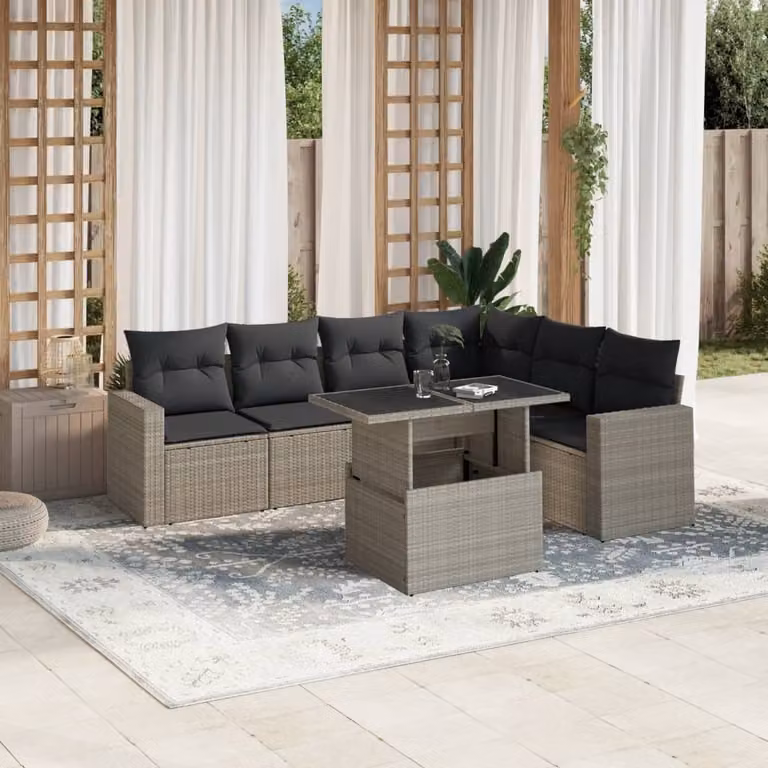 Maison Exclusive - Set Divani da Giardino 7pz con Cuscini Grigio Chiaro Polyrattan