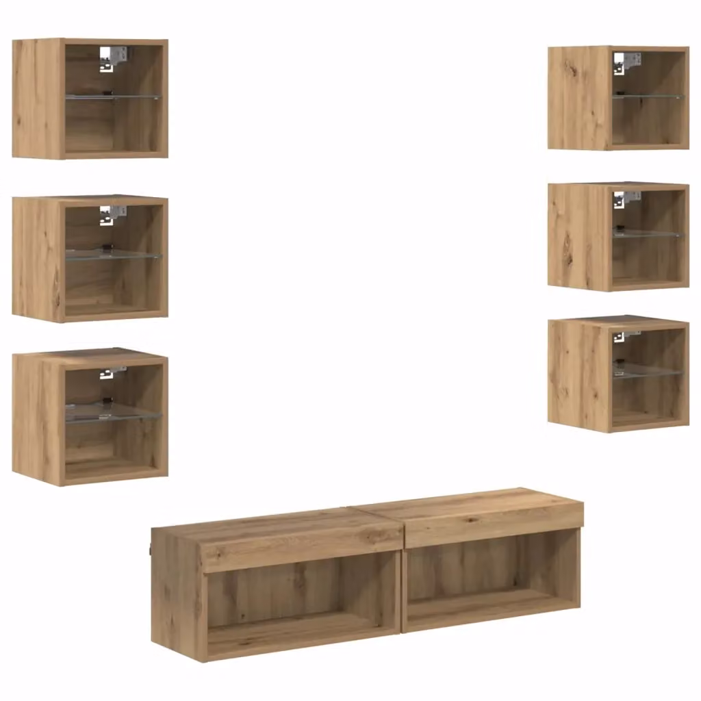 Mobile TV moderno vidaXL in rovere e vetro marrone con illuminazione integrata e scomparti multimediali L: 120 cm, P: 40 cm, H: 30 cm – 2