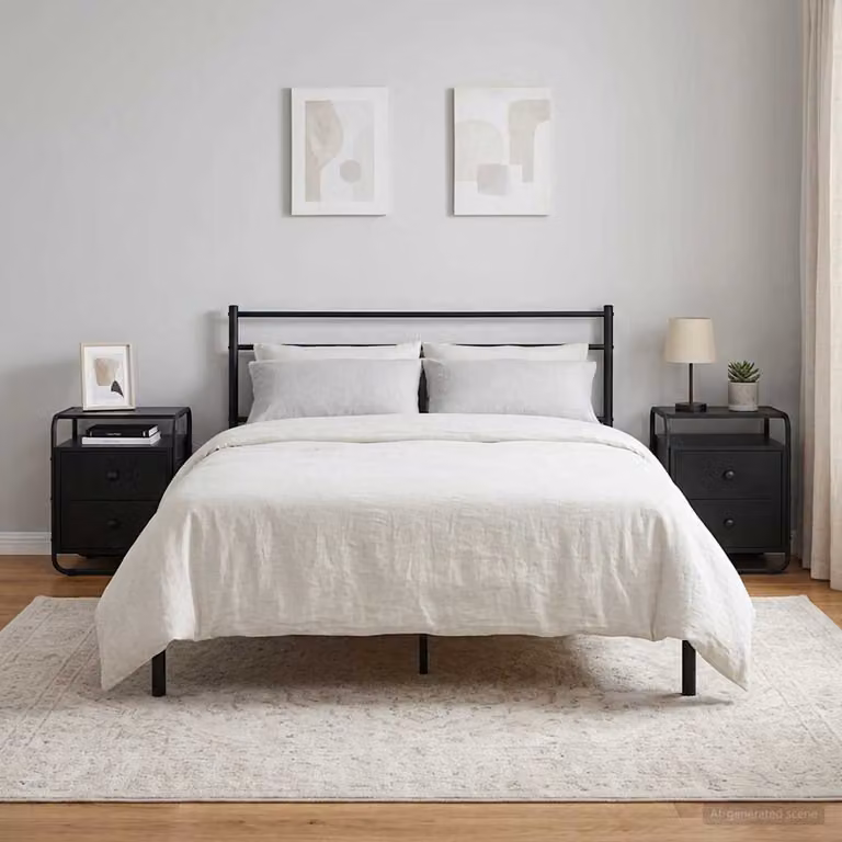 Set di 2 Armadi da Notte vidaXL in Legno MDF e Metallo, Colore Nero e Marrone