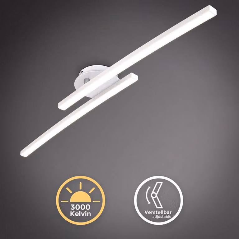 B.K.Licht Plafoniera LED, luce calda 3000K, LED integrati 1100Lm, 12W, 1 braccio ruotabile, lunga 57.5cm, Lampada da soffitto per entrata, lampadario bianco IP20