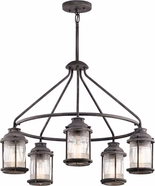 Lampada sospesa esterna Ashland Bay Kichler in metallo e vetro grigio con attacco E27 per giardino e terrazza