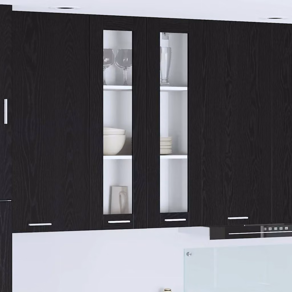 vidaXL Armadio pensile da cucina moderno in legno nero con ante in vetro L 60 cm, P 31 cm, H 100 cm