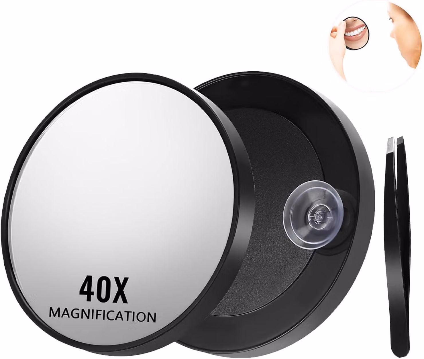 Specchio ingranditore 40x, con ventosa, compatto, ideale per la cosmetica