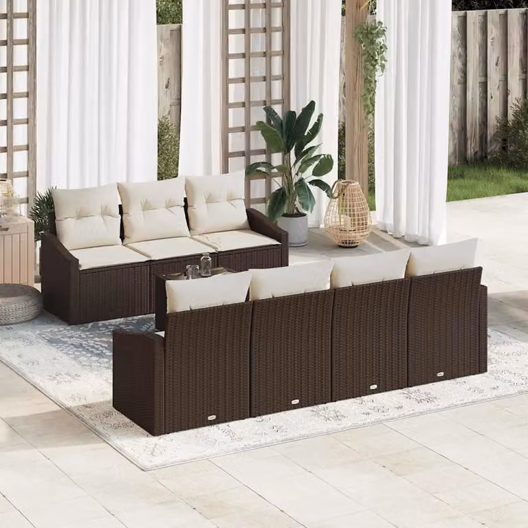 Set di divani da giardino vidaXL 8 pezzi in rattan con cuscini marrone e beige