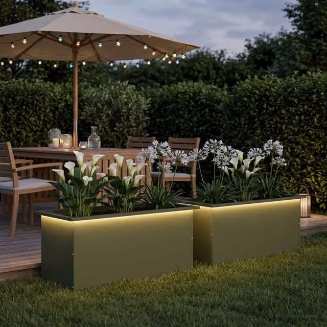 Fioriera da giardino con LED 2 pz Verde Oliva 40 x 80 x 40 cm 8008161