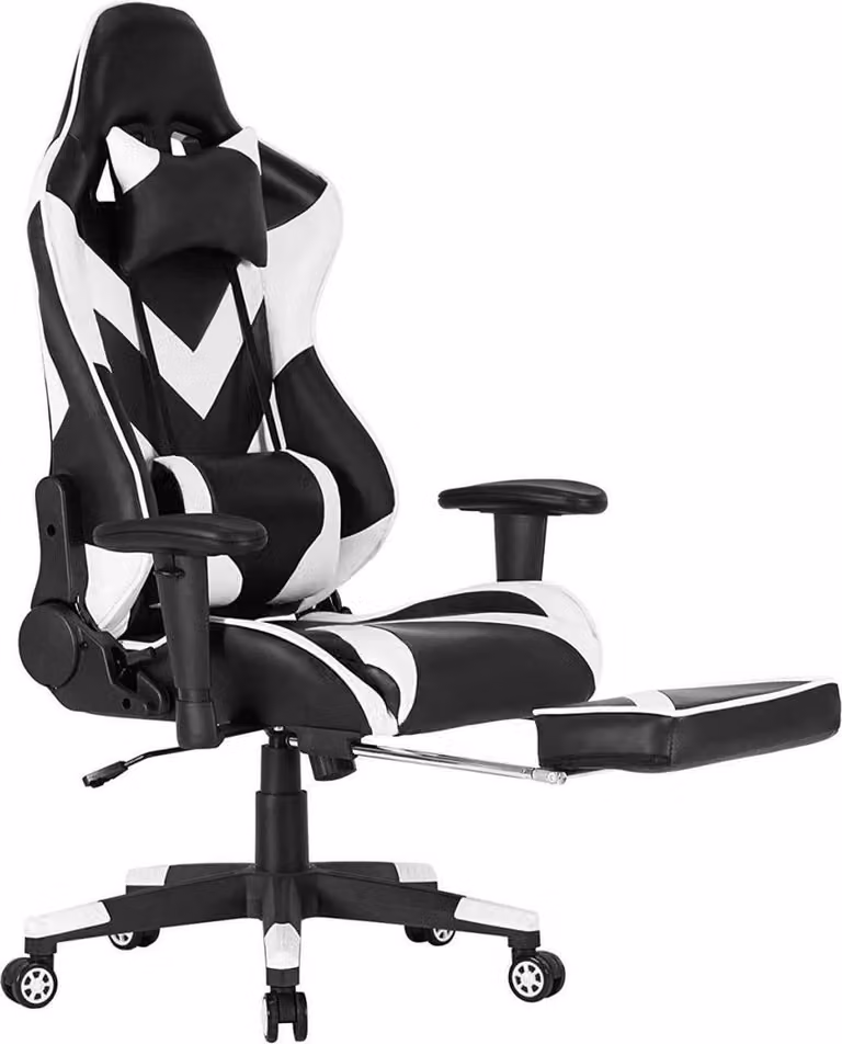 Happyment Luxe Gaming Chair - Con poggiapiedi - Sedia ergonomica per ufficio - Regolabile in altezza - Pelle finta - Bianco