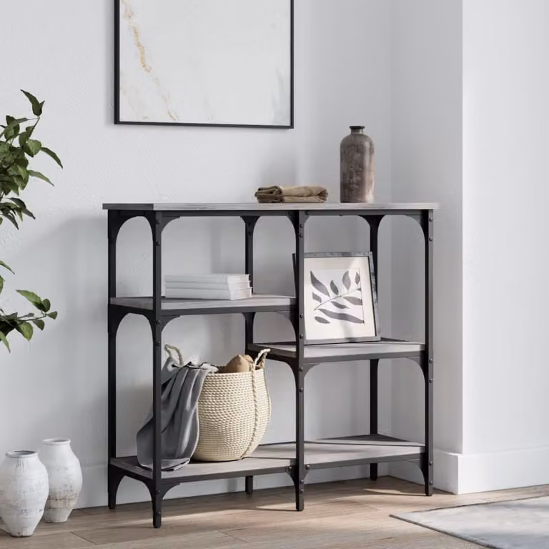 vidaXL Tavolo Consolle in Legno e Metallo Grigio, L 80 x P 29 x H 75 cm