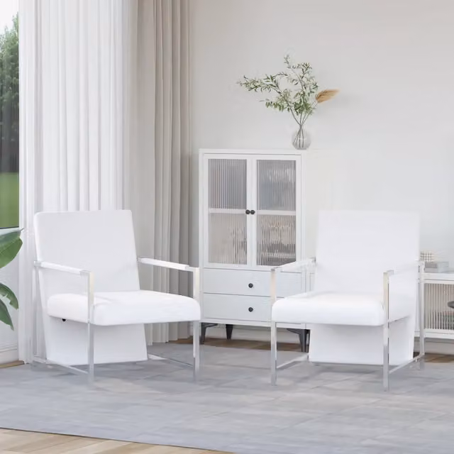 Poltrone 2 pz con Telaio Cromato Bianche in Similpelle 270180