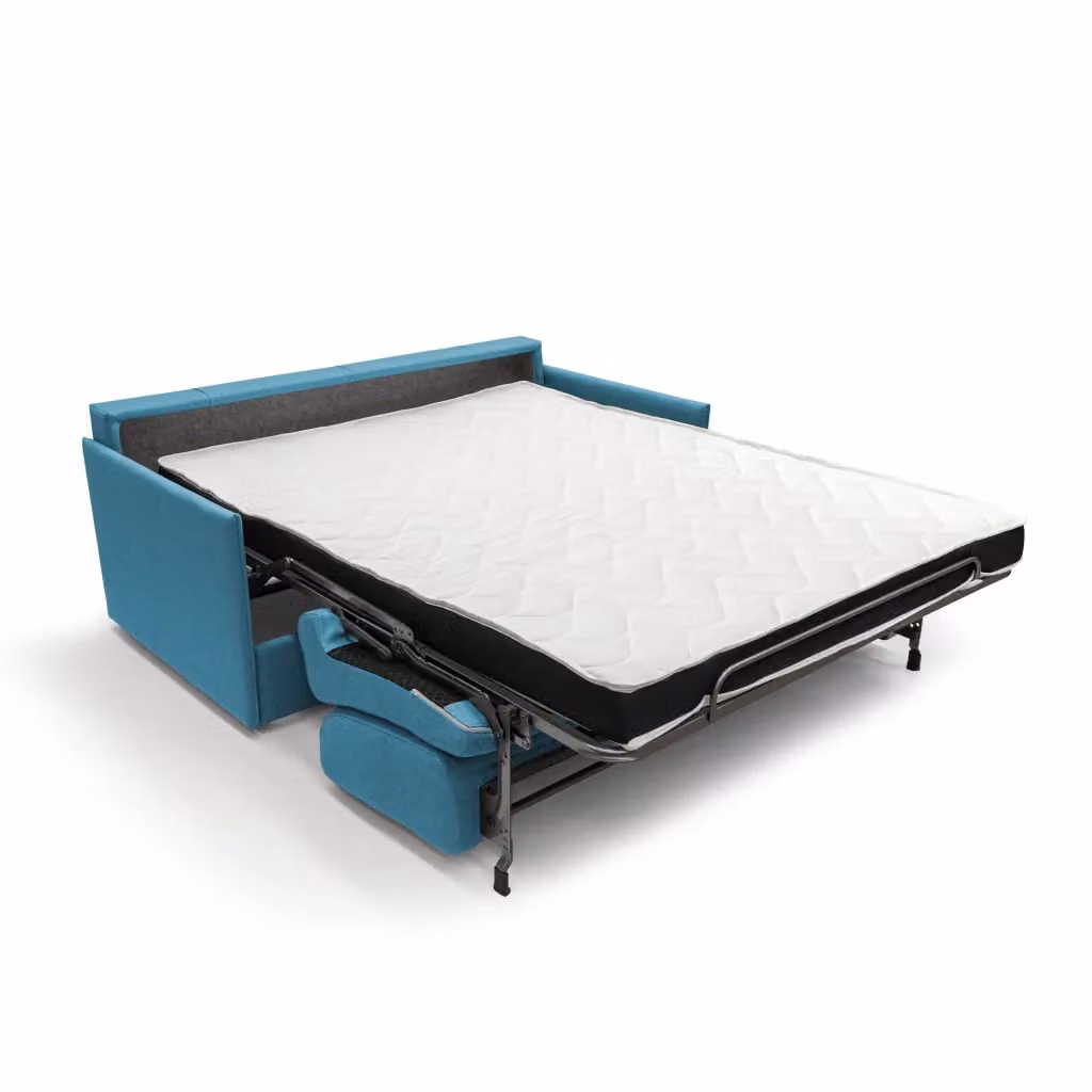 Evans Divano letto matrimoniale in tessuto azzurro con struttura in metallo L/P/H: 149 x 120 x 197 cm – 2