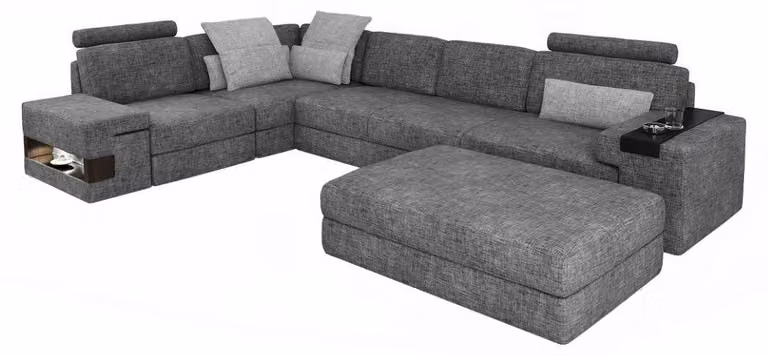 Wohnzimmer L-Form modern elegant Design Couch Ecksofa Hocker Polstermöbel