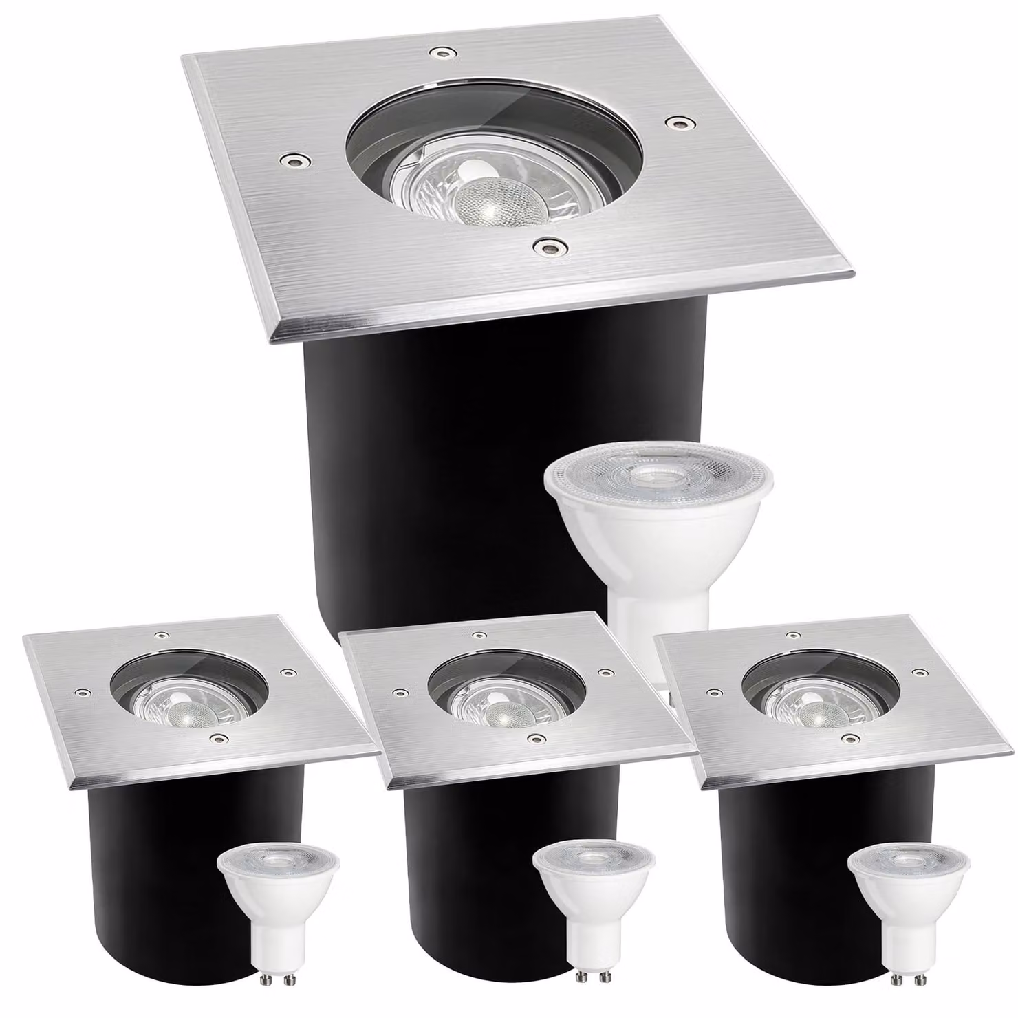 Lampada da terra in acciaio inossidabile, grado di protezione IP67, confezione da 4, attacco GU10, LED da 5W, temperatura di colore 3000K