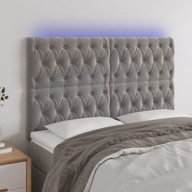 Testiera a LED-Testata con LED Grigio Chiaro 144x7x118/128 cm in Velluto