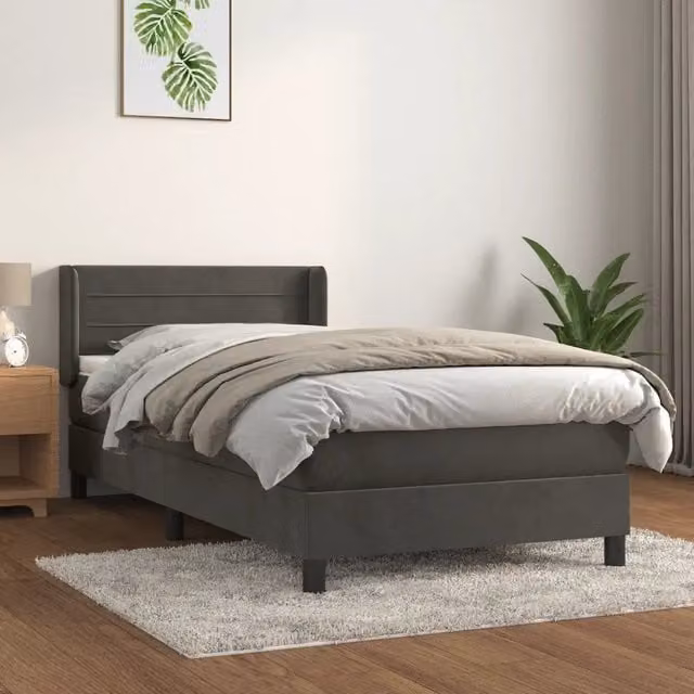 Letto con Giroletto a Molle e Materasso Ibrido vidaXL in Velluto Grigio e Bianco L/P/H: 80 x 200 x 83 cm – 1