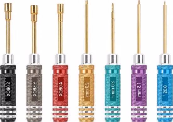Set di sei cacciaviti per veicoli RC, 7 colori, impugnatura compatta