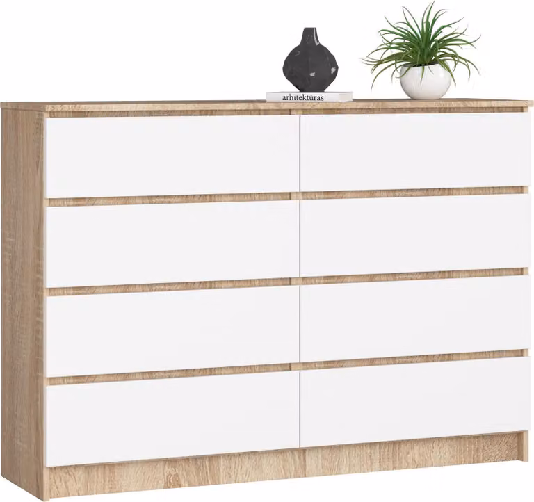 Akord Credenza 8 Cassetti Rovere Sonoma/Bianco 138X40X99 Cm