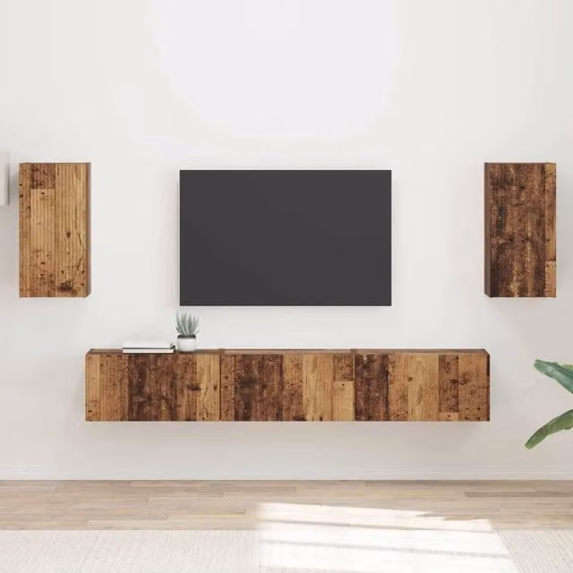 Set mobile TV moderno vidaXL in legno ingegnerizzato color marrone per soggiorno, 5 pezzi