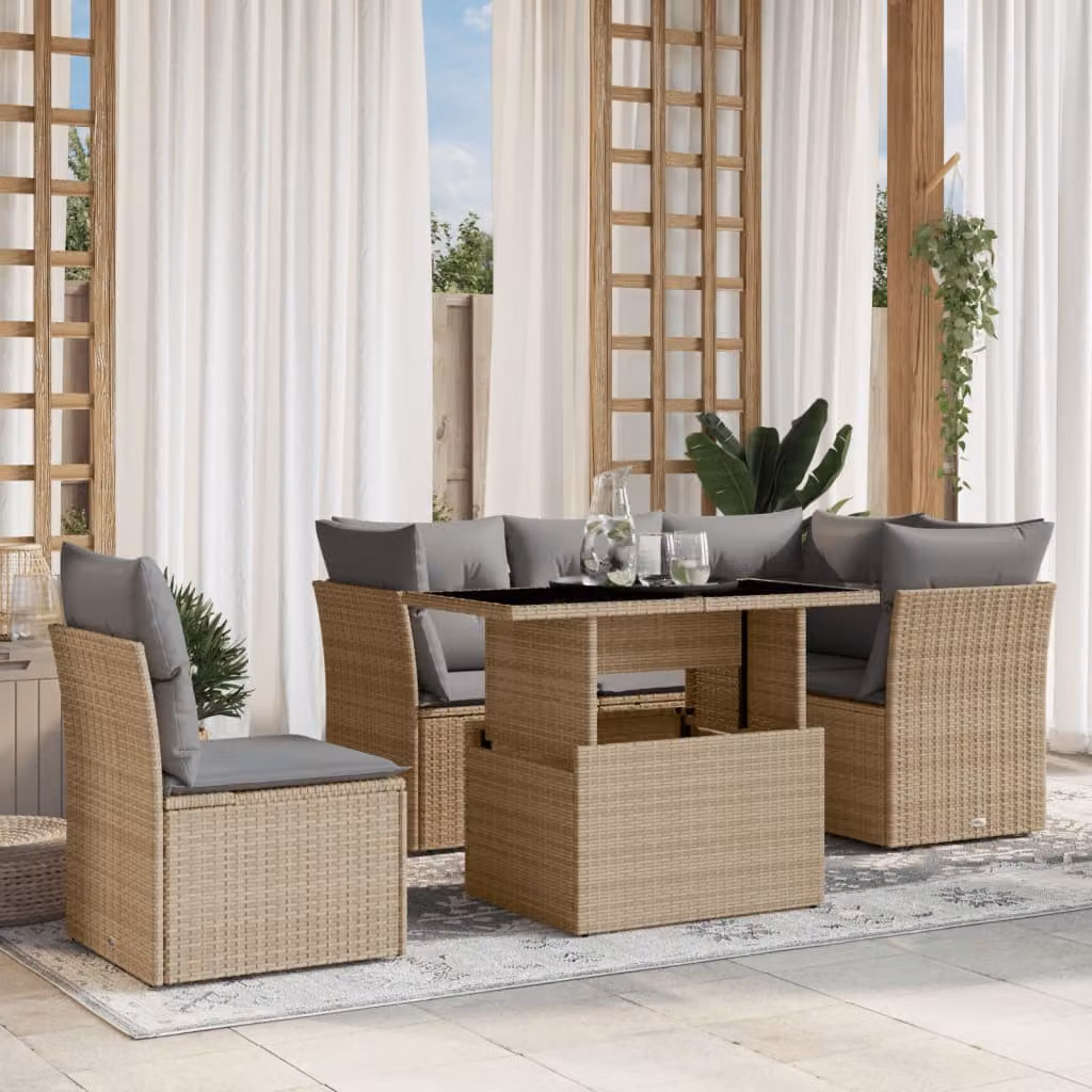 Set Divano da Giardino vidaXL 6 pz a Forma a L con Cuscini Beige e Tavolino, Struttura in Acciaio e Design Moderno per Terrazza o Giardino – 1
