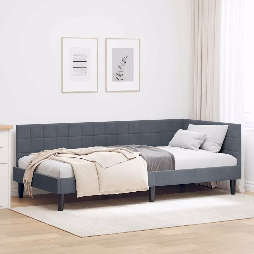 Cornice del letto ad angolo vidaXL in velluto grigio, L: 100 cm, P: 200 cm, H: 72 cm – 1