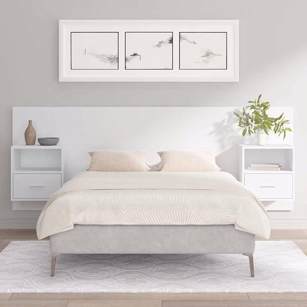 vidaXL Testiera per Letto con Comodini Integrati in Legno MDF Bianco L: 120 cm, H: 80 cm, P: 80 cm