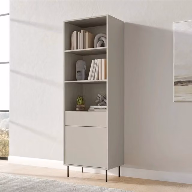 Libreria con un cassetto DMORA Pioraco, Beige, L: 60 cm, P: 39 cm, H: 184 cm – 1