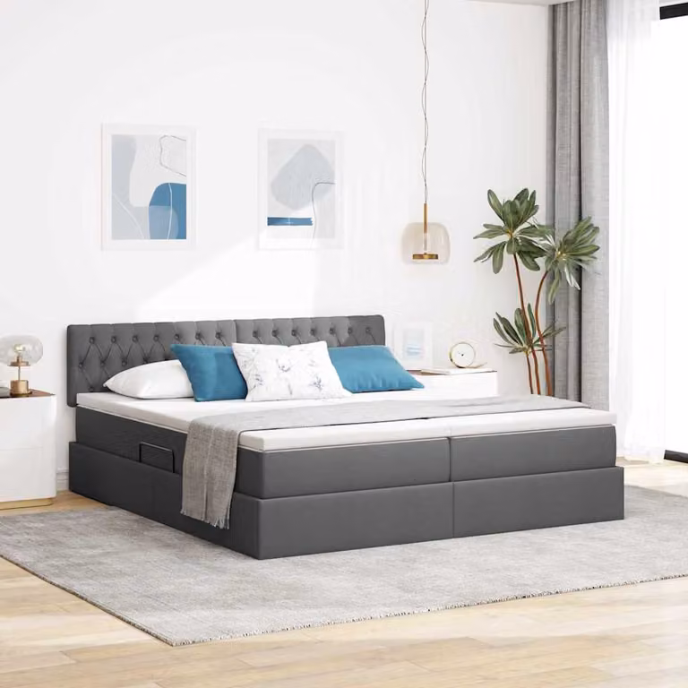 Letto con contenitore e illuminazione LED vidaXL, Grigio, L/P: 200 x 200 cm