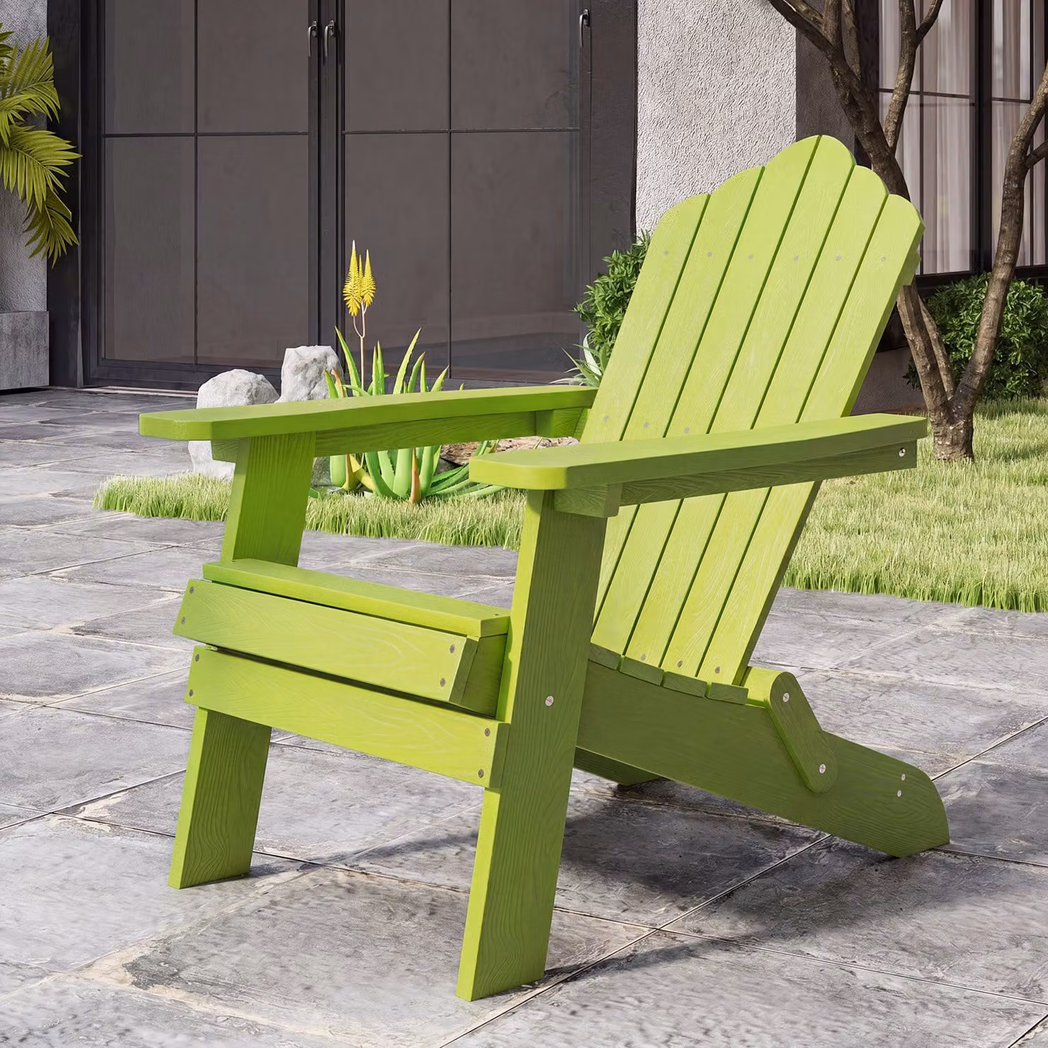 Sedia Adirondack pieghevole Costway in acciaio inossidabile e materiale sintetico resistente alle intemperie con braccioli larghi, colore verde chiaro