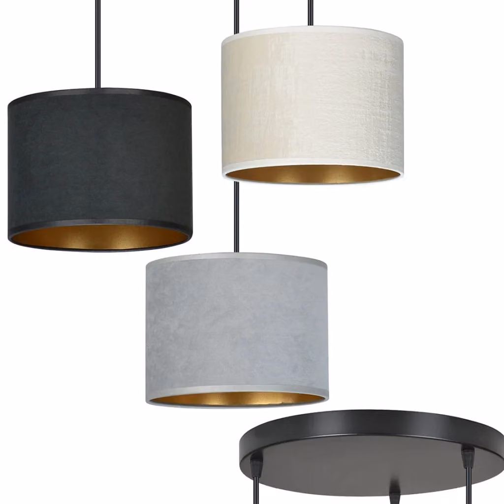 Lampadario a sospensione Emibig Hilde 3 moderno in metallo e tessuto nero multicolor con altezza regolabile e dimmerabile, 3xE27 – 2