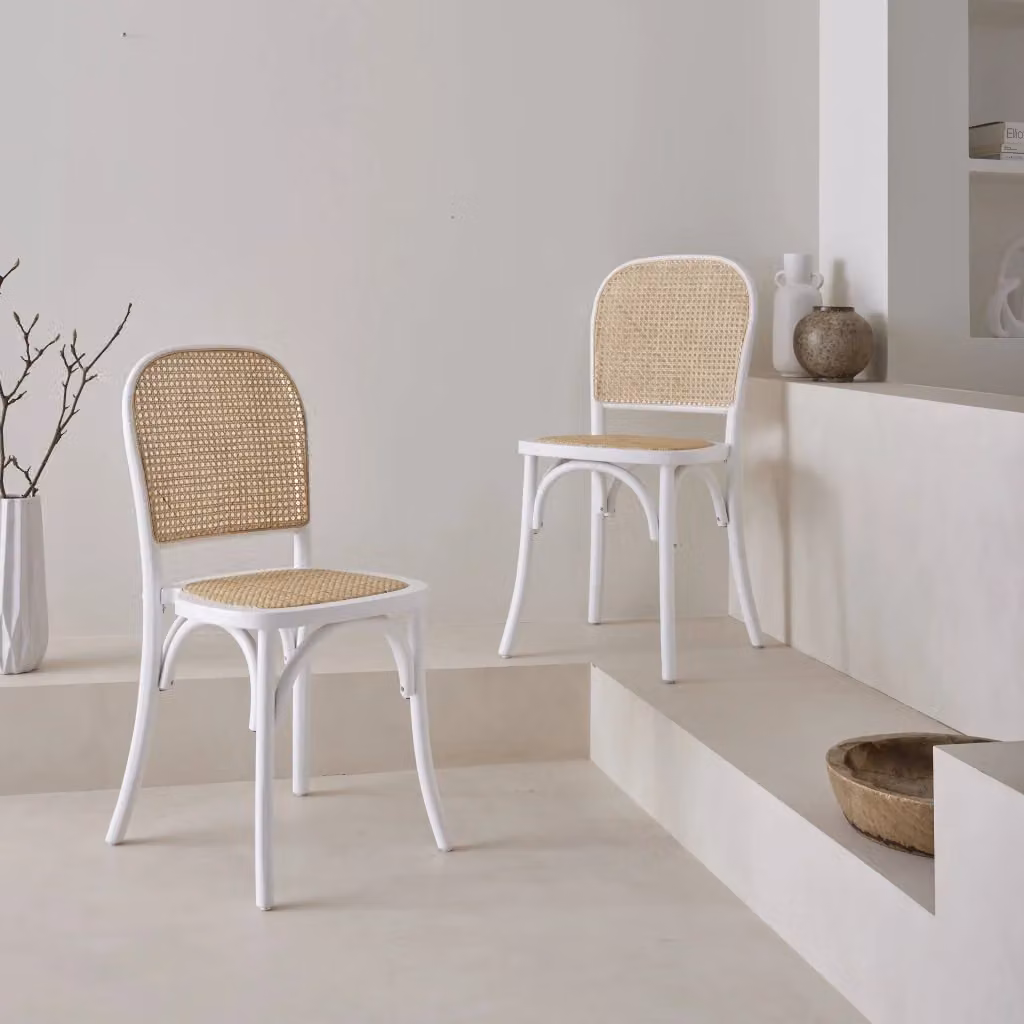 Set di 2 sedie vintage Sweeek in legno e rattan bianco impilabili – 2