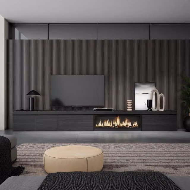 Mobile TV Soggiorno, 368x35x45, Camino elettrico XXL, Nero RF3686