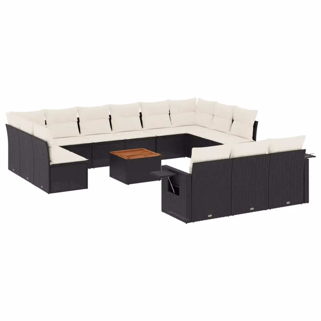 vidaXL Set Divani da Giardino a Forma di U in Polyrattan Nero con Cuscini e Tavolino da Esterno – 2