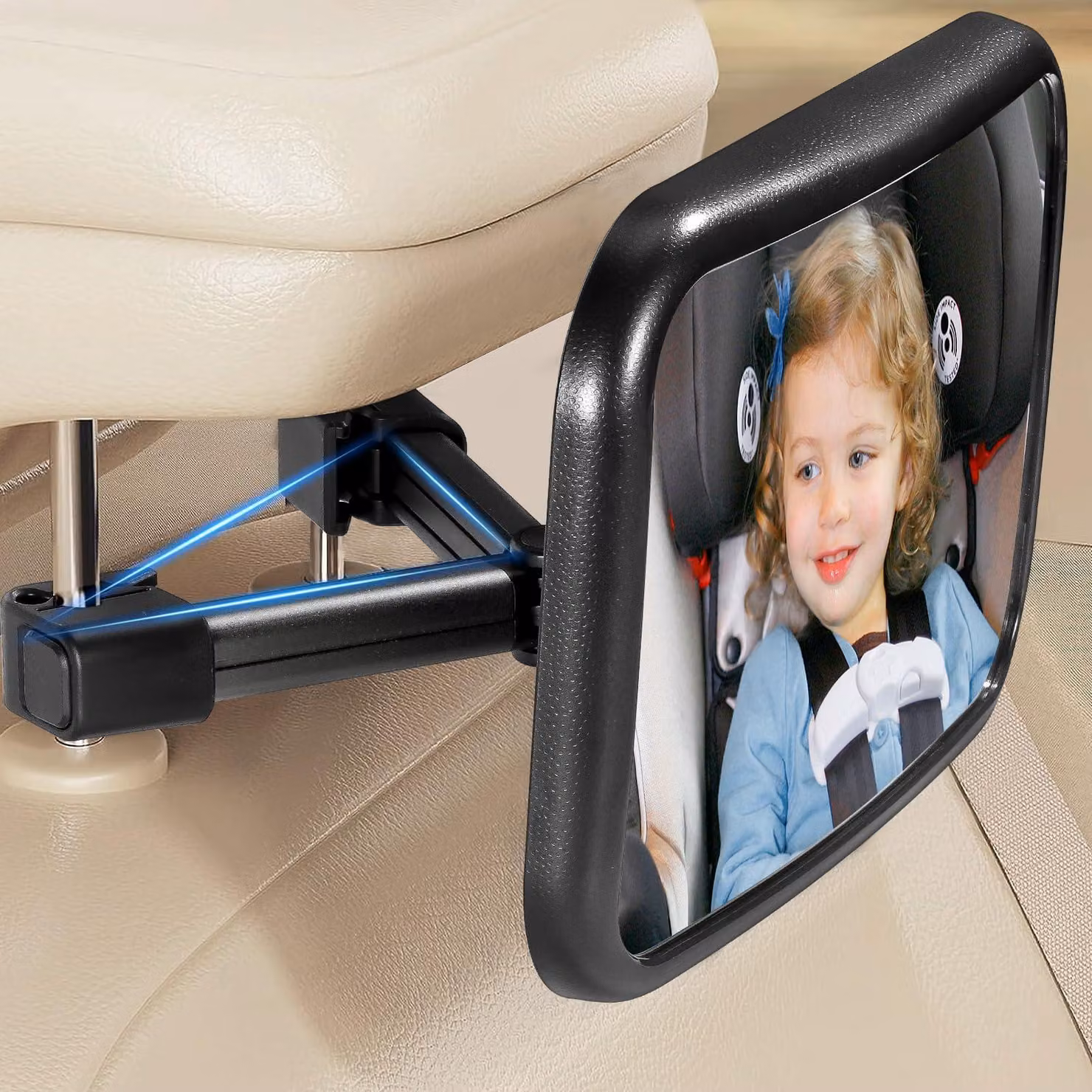 Specchio per auto per bambini, con clip a gancio, rotazione a 360°, adatto per auto e passeggini, specchio di sicurezza