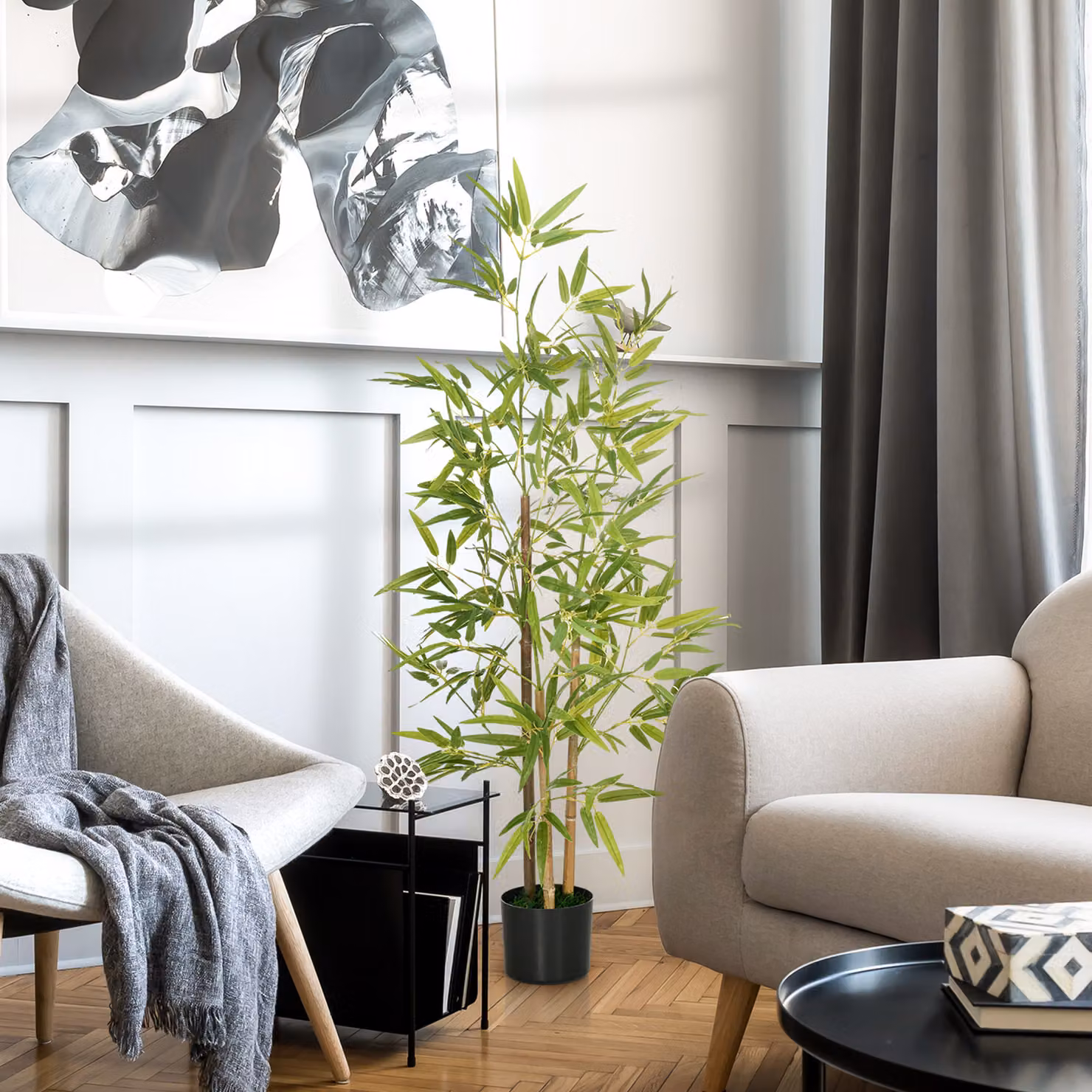 Pianta di bambù artificiale verde HOMCOM con vaso incluso per interno ed esterno, Altezza: 120 cm – 2