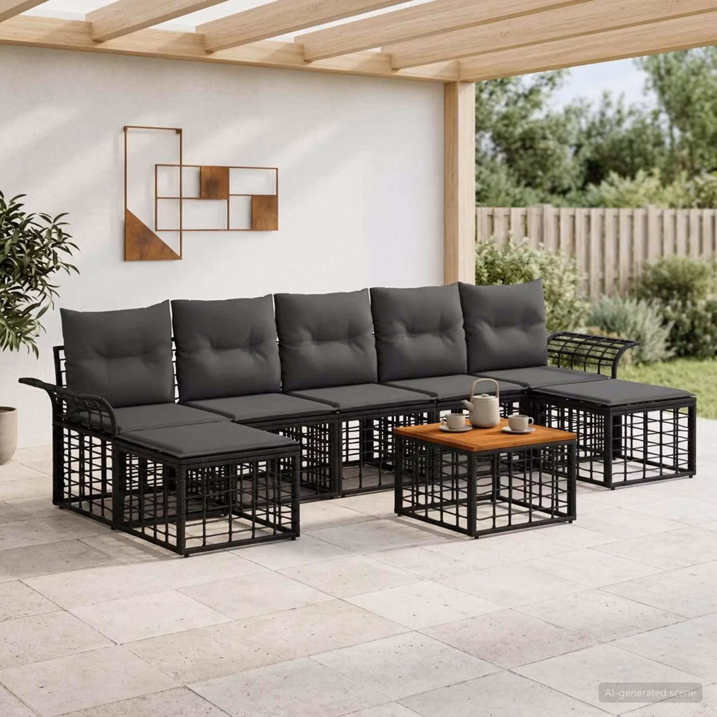 Maison Exclusive - Set da esterno per divano, 8 pezzi, colore nero e grigio scuro, realizzato in poliestere