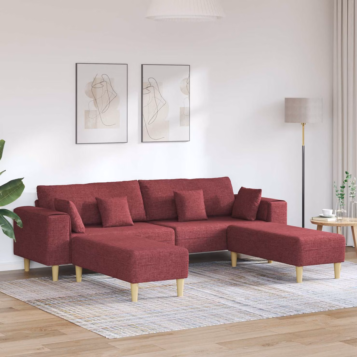 Divano moderno vidaXL in tessuto rosso per soggiorno con cuscini decorativi